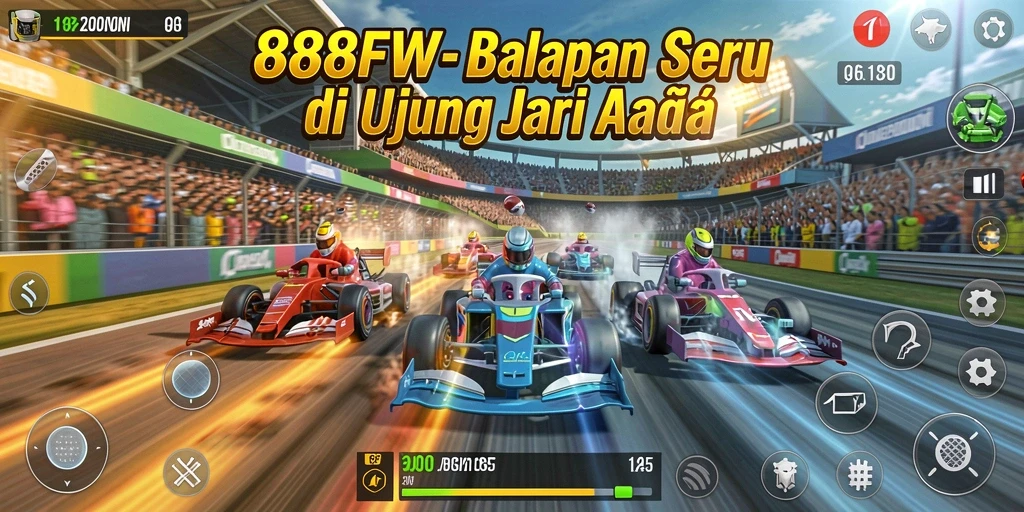 Tangkapan layar gameplay balapan di 888FW dengan mobil cepat.