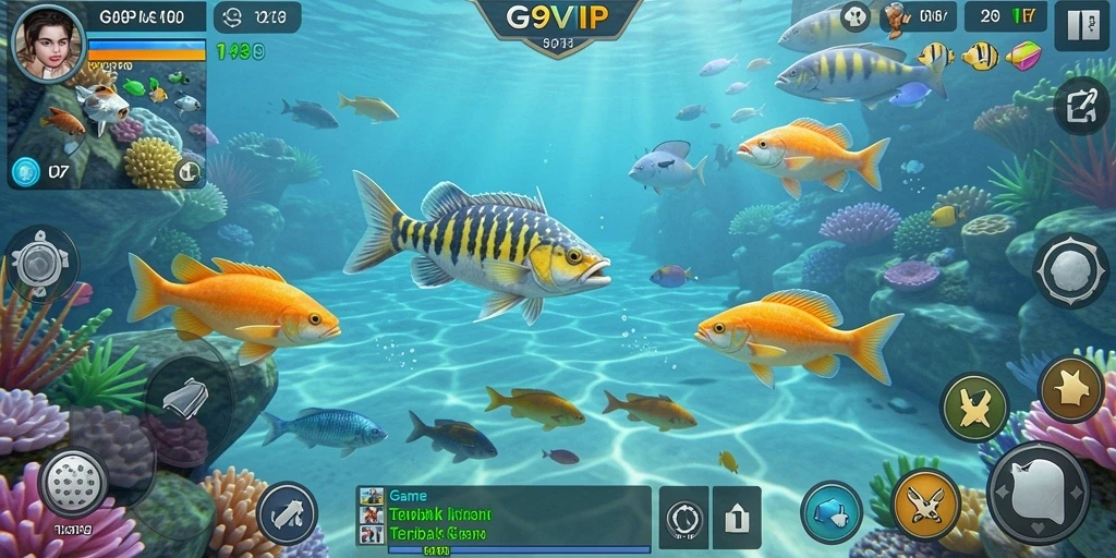 Tampilan gameplay seru G9VIP saat menembak ikan di lautan.