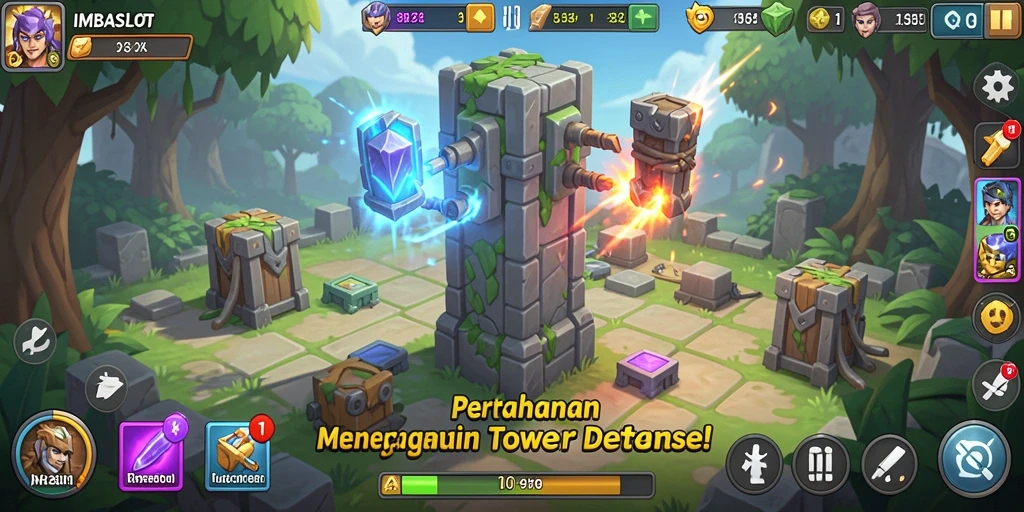 Tampilan gameplay IMBASLOT yang intens dan strategis dalam Tower Defense.