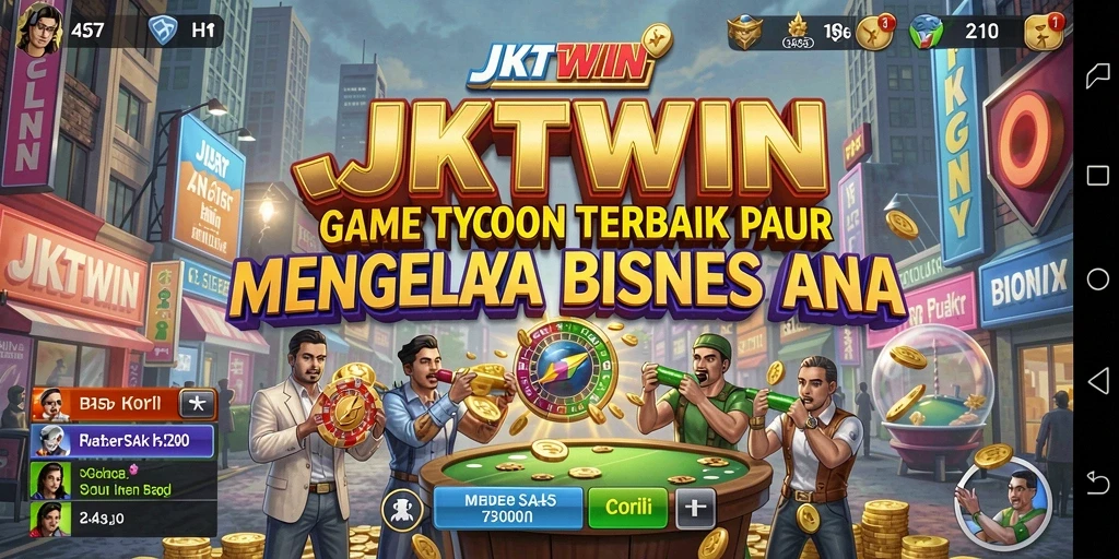 Screenshot gameplay JKTWIN menampilkan manajemen bisnis yang dinamis.
