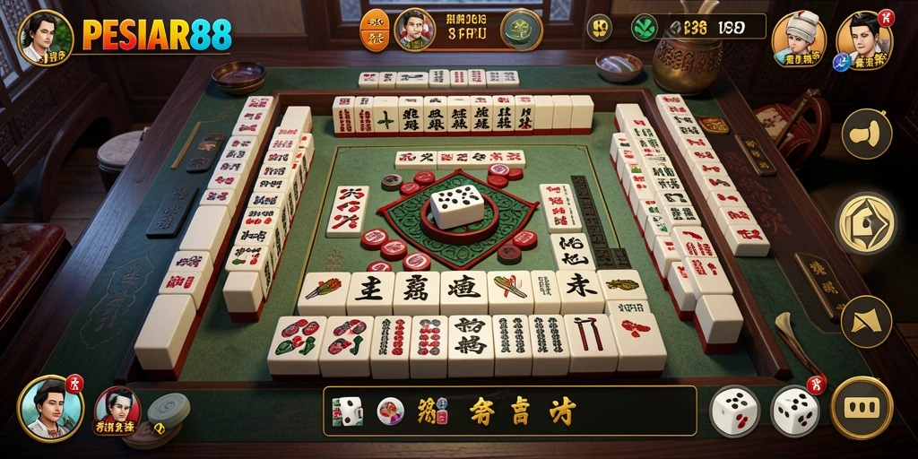 Screenshot menarik dari gameplay PESIAR88 yang menunjukkan keasyikan bermain Mahjong.