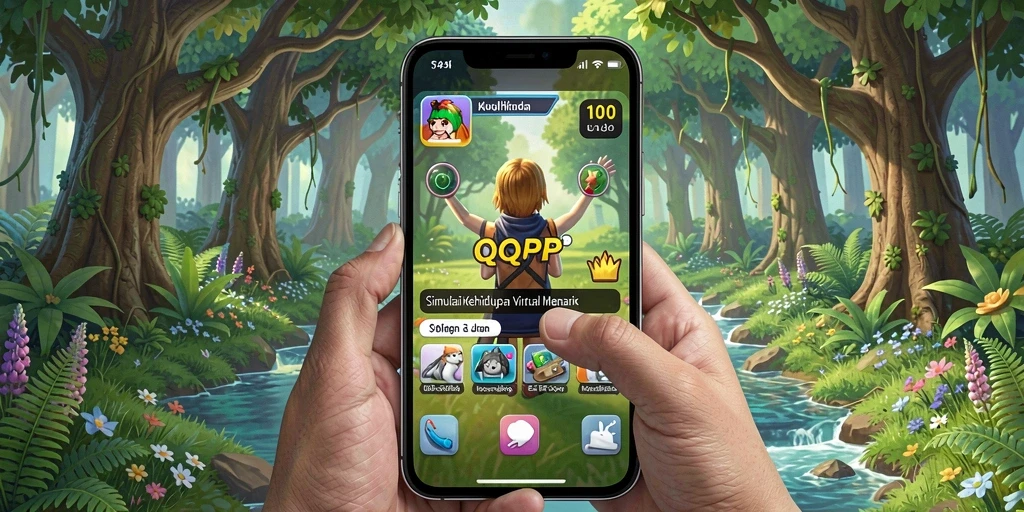 Screenshot dari gameplay QQRP yang menunjukkan interaksi pemain dan elemen kreatif.