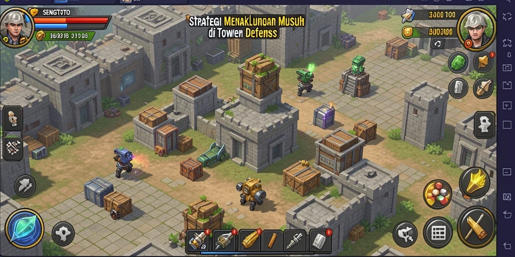 Screenshot gameplay SENGTOTO menampilkan aksi menara pertahanan.