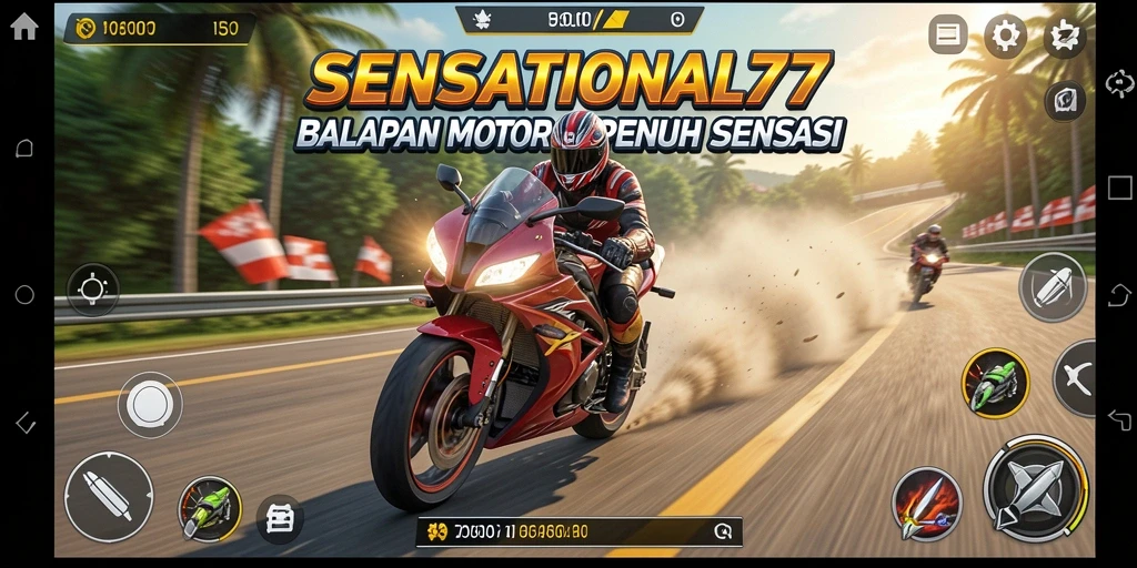 Tampilan mendebarkan dari gameplay balapan motor SENSATIONAL77.