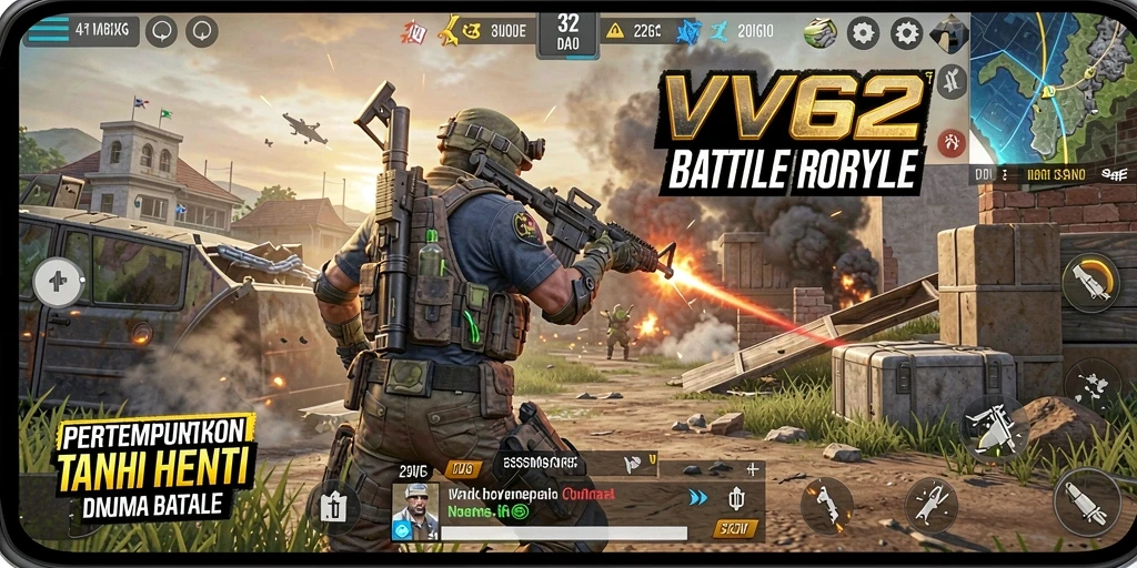 Screenshot VV62 menunjukkan aksi mendebarkan dalam mode Battle Royale.