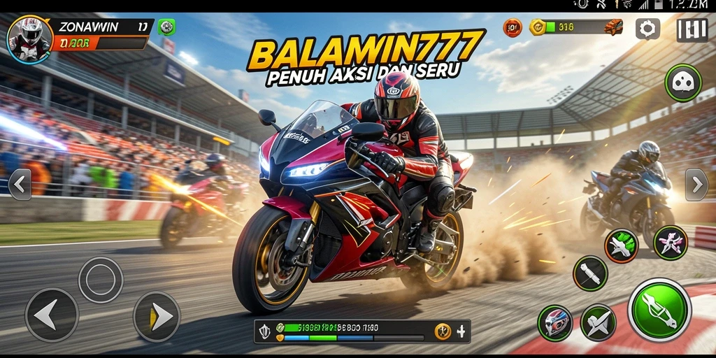 Tangkapan layar gameplay ZONAWIN777 di lintasan balap motor.